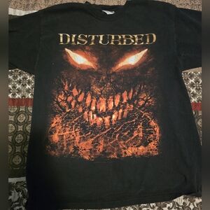 Disturbed 2010 Evil Grin Orange Red Demon Reaper Black Band T-Shirt Adult Med